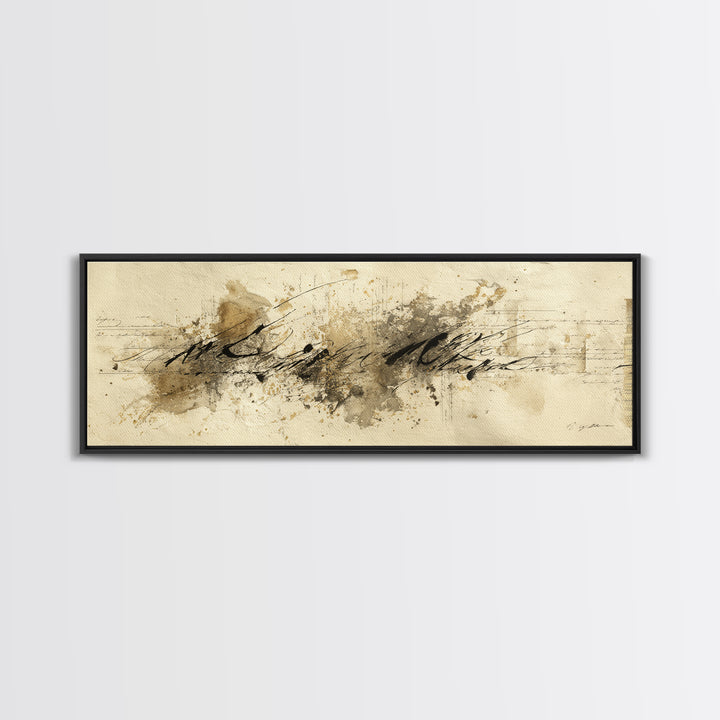Romantic Handwritten Marks Without Readable Words Canvas Print, Calligraphy Art, Neutral Decor, Living Room Decor, Script, CAL-3x1-7
