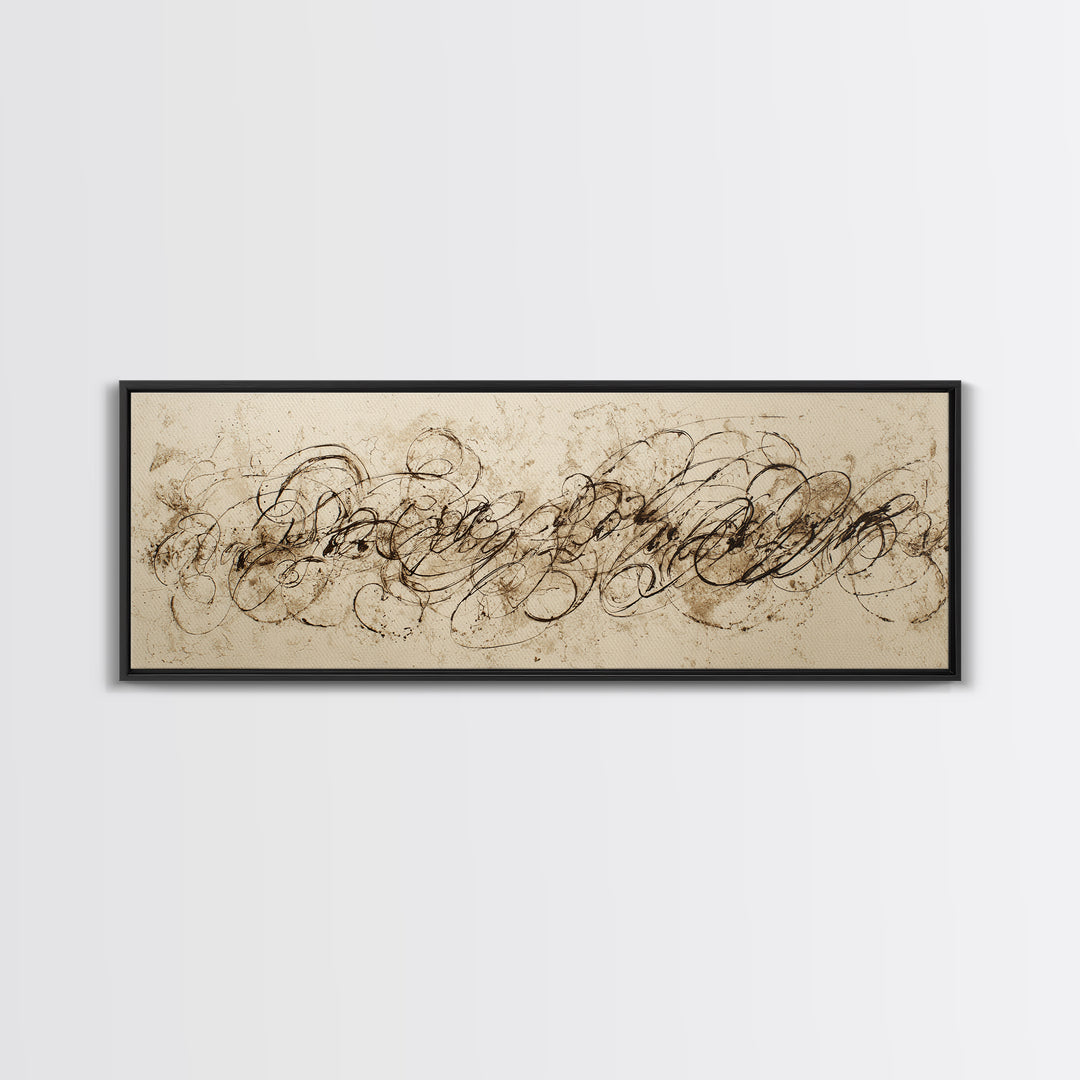 Baroque Scrollwork Made from Looping Pen Strokes Canvas Print, Calligraphy Art, Home Decor, Living Room Decor, Fine Art, Script, CAL-3x1-76