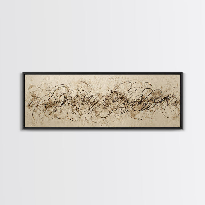 Baroque Scrollwork Made from Looping Pen Strokes Canvas Print, Calligraphy Art, Home Decor, Living Room Decor, Fine Art, Script, CAL-3x1-76