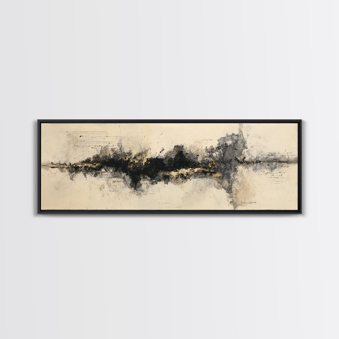 Monochrome Brush Alphabet Fragments as Abstract Texture Canvas Print, Calligraphy Art, Watercolor Art, Living Room Decor, CAL-3x1-77