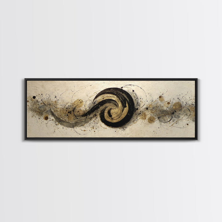 Gold Leaf Calligraphic Spiral on Plaster Surface Canvas Print, Calligraphy Art, Art, Living Room Decor, Oil Painting, Script, CAL-3x1-78