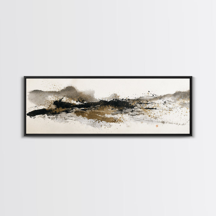 Ink Splatter and Long Brushstroke Composition Canvas Print, Calligraphy Art, Wall Art Printable, Living Room Decor, Script, CAL-3x1-8