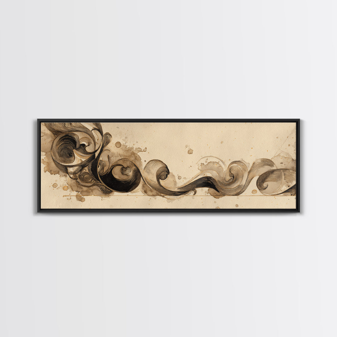 Ornamental Frame of Flourished Pen Curves Framed Canvas Print, Calligraphy Art, Calligraphy, Living Room Decor, Script, CAL-3x1-82