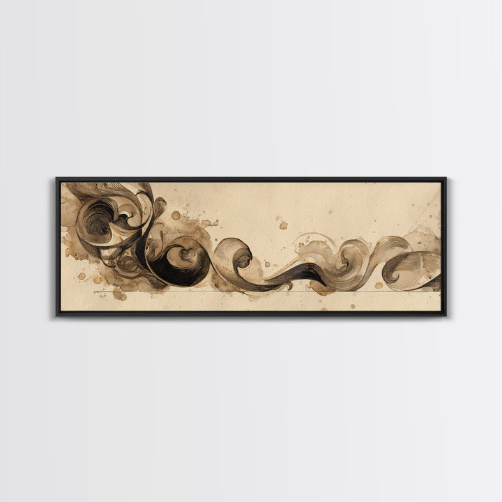 Ornamental Frame of Flourished Pen Curves Framed Canvas Print, Calligraphy Art, Calligraphy, Living Room Decor, Script, CAL-3x1-82