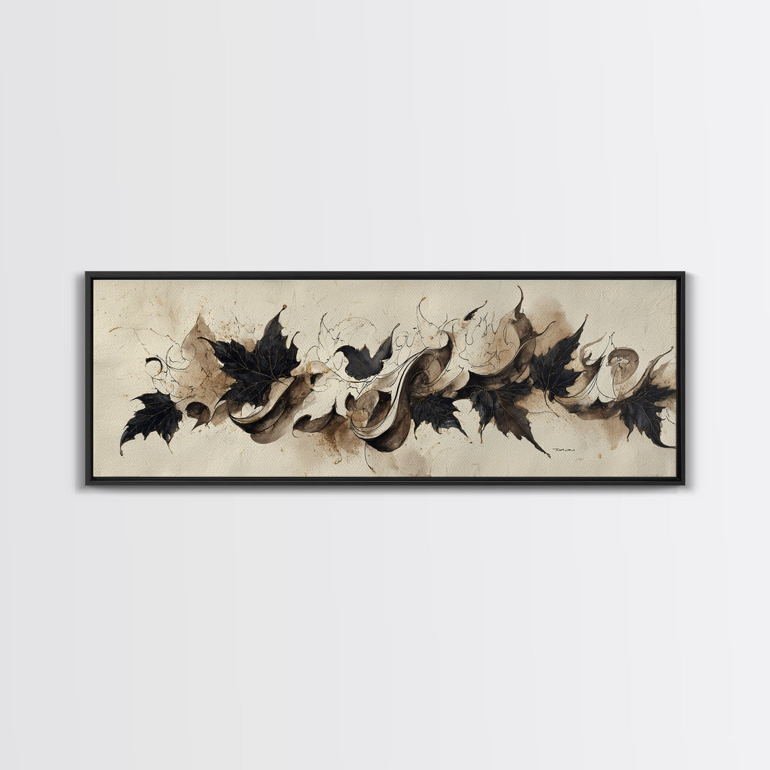 Botanical Calligraphy Pattern Canvas Print, Calligraphy Art, Wallart, Living Room Decor, Fine Art, Script, Minimalist Wall Art, CAL-3x1-86
