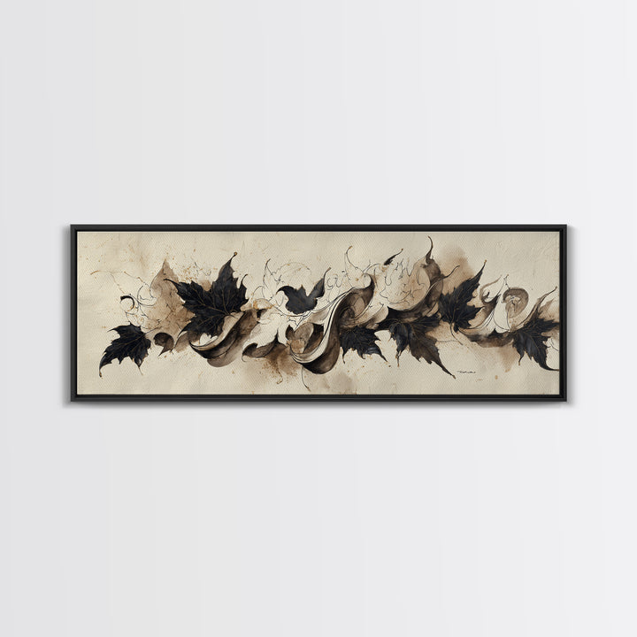 Botanical Calligraphy Pattern Canvas Print, Calligraphy Art, Wallart, Living Room Decor, Fine Art, Script, Minimalist Wall Art, CAL-3x1-86