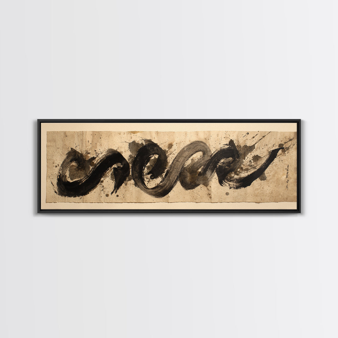 Expressive Musical Rhythm Painted as Ink Strokes Canvas Print, Calligraphy Art, Minimalist Decor, Living Room Decor, Script, CAL-3x1-88
