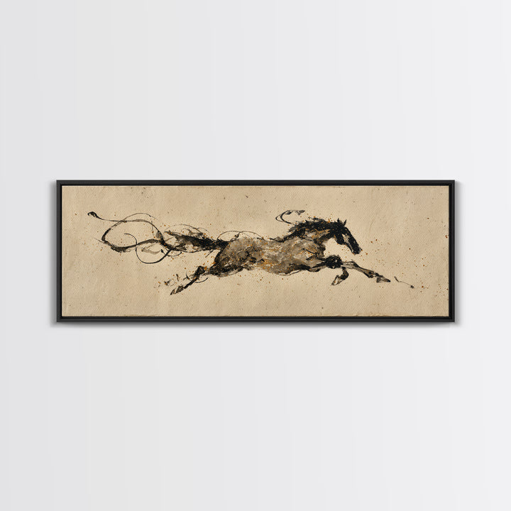 Calligraphic Horse Silhouette Made from One Line Framed Canvas Print, Calligraphy Art, Wallart, Living Room Decor, Script, CAL-3x1-9