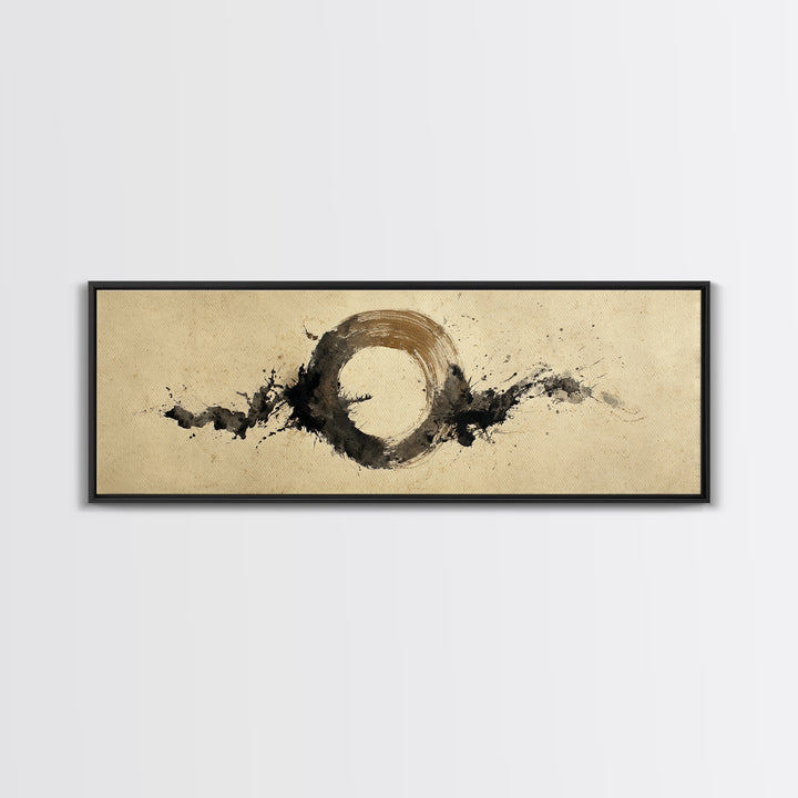 Japanese Brush Mark Circle Canvas Print, Calligraphy Art, Digital Prints, Living Room Decor, Script, Living Room Wall Art, CAL-3x1-92