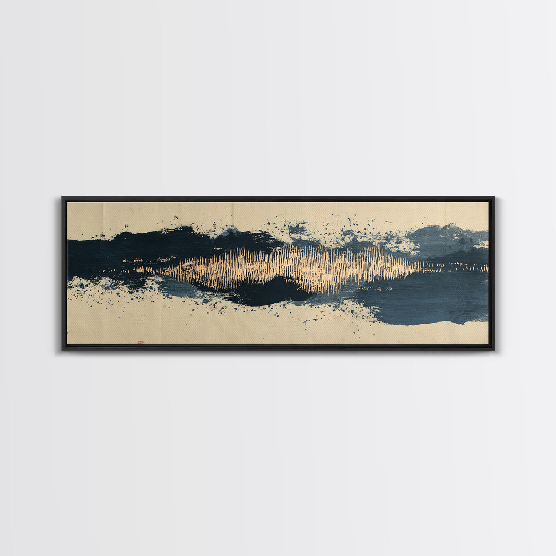 Layered Copper Ink Strokes on Dark Navy Canvas Print, Calligraphy Art, Living Room Wall Art, Living Room Decor, Script, CAL-3x1-94