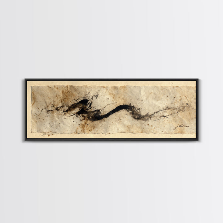 Minimal Black Calligraphy Rhythm Canvas Print, Calligraphy Art, Textured Painting, Living Room Decor, Fine Art, Script, CAL-3x1-95