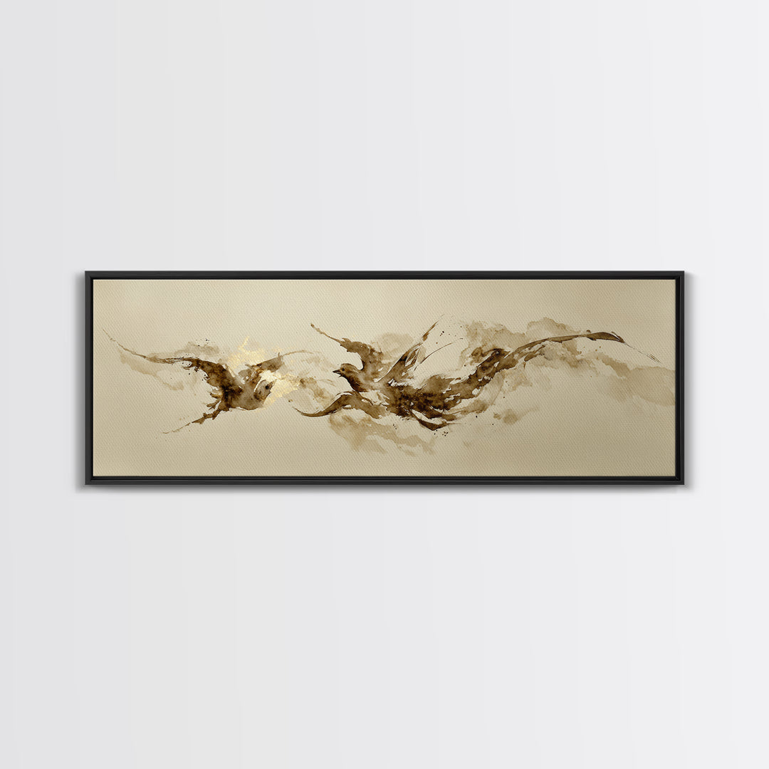 Calligraphic Bird Shape Formed from Flowing Lines Canvas Print, Calligraphy Art, Neutral Decor, Living Room Decor, Script, CAL-3x1-96