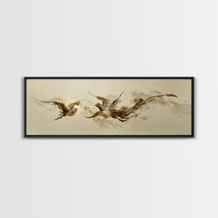 Calligraphic Bird Shape Formed from Flowing Lines Canvas Print, Calligraphy Art, Neutral Decor, Living Room Decor, Script, CAL-3x1-96