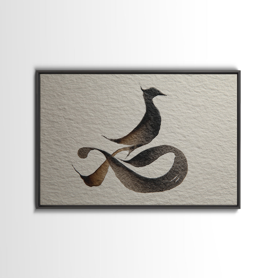 Calligraphic Bird Shape Formed from Flowing Lines Canvas Print, Calligraphy Art, Calligraphy, Living Room Decor, Script, CAL-3x2-12