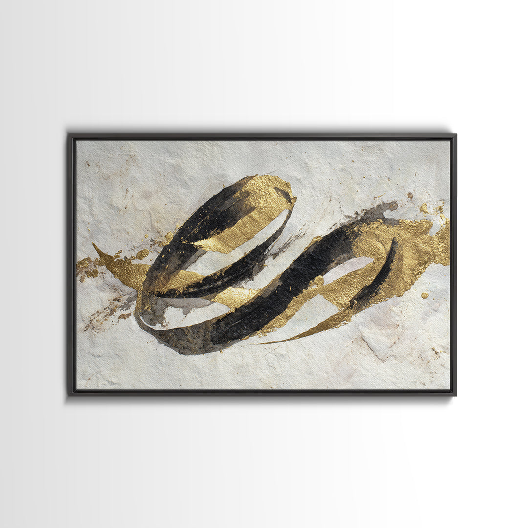 Gold Leaf Calligraphic Spiral on Plaster Surface Canvas Print, Calligraphy Art, Printable, Living Room Decor, Script, CAL-3x2-18