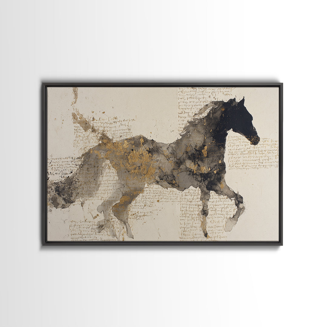 Calligraphic Horse Silhouette Made from One Line Canvas Print, Calligraphy Art, Living Room Wall Art, Living Room Decor, Script, CAL-3x2-21