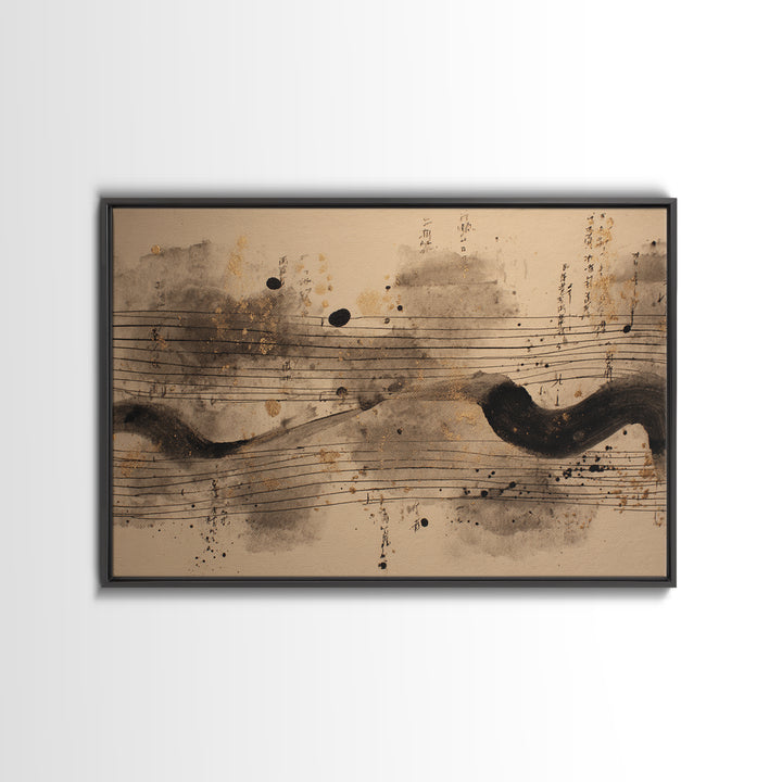 Expressive Musical Rhythm Painted as Ink Strokes Canvas Print, Calligraphy Art, Digital Print, Living Room Decor, Script, CAL-3x2-28