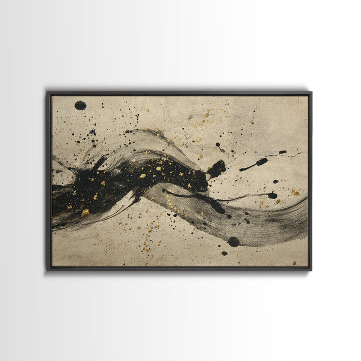 Large Sweeping Black Ink Gesture Like a Canvas Print, Calligraphy Art, Digital Download Art, Living Room Decor, Script, CAL-3x2-29