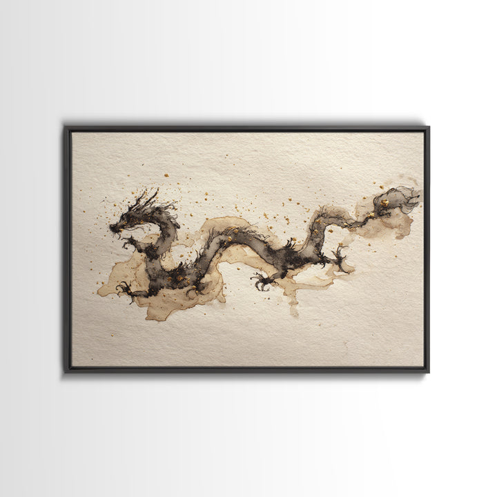 Ink Wash Dragon Curve Canvas Print, Calligraphy Art, Modern Art, Living Room Decor, Fine Art, Script, Fine Art Print, CAL-3x2-37