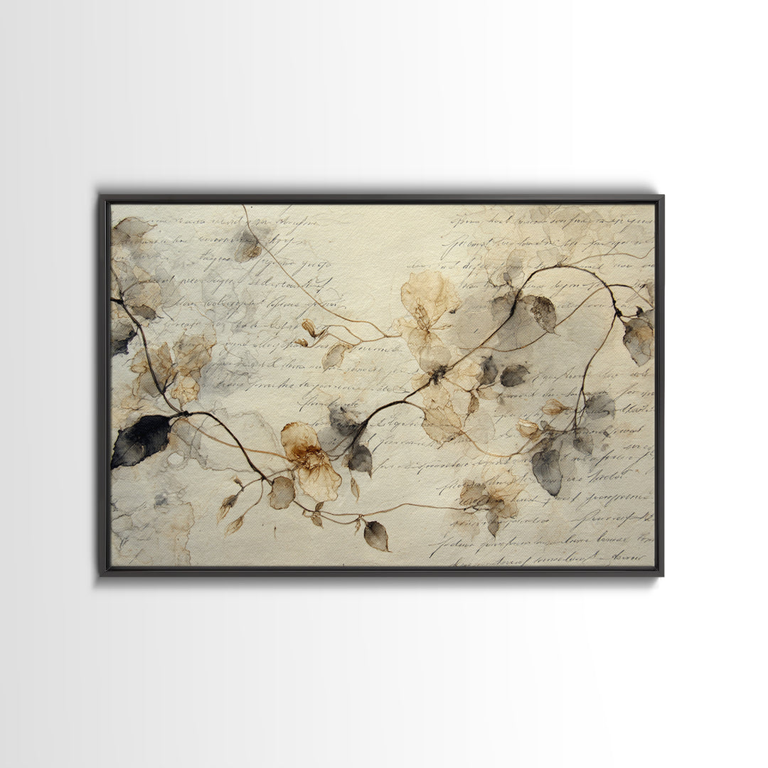 Floral Vine Created from Graceful Script Like Canvas Print, Calligraphy Art, Neutral Decor, Living Room Decor, Script, CAL-3x2-39
