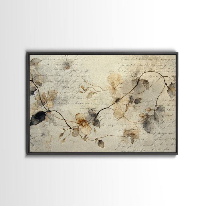 Floral Vine Created from Graceful Script Like Canvas Print, Calligraphy Art, Neutral Decor, Living Room Decor, Script, CAL-3x2-39