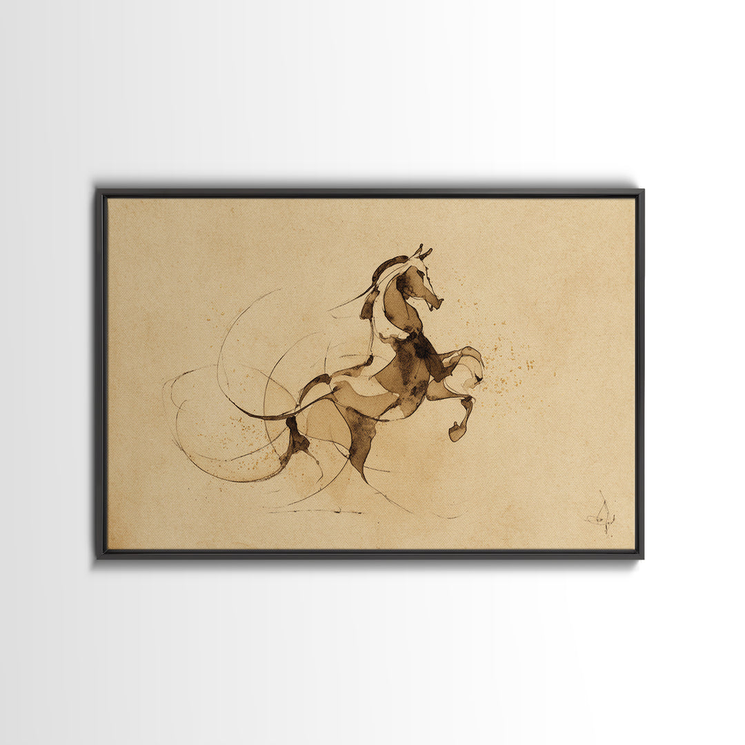 Calligraphic Horse Silhouette Made from One Line Canvas Print, Calligraphy Art, Wall Art Printable, Living Room Decor, Script, CAL-3x2-45