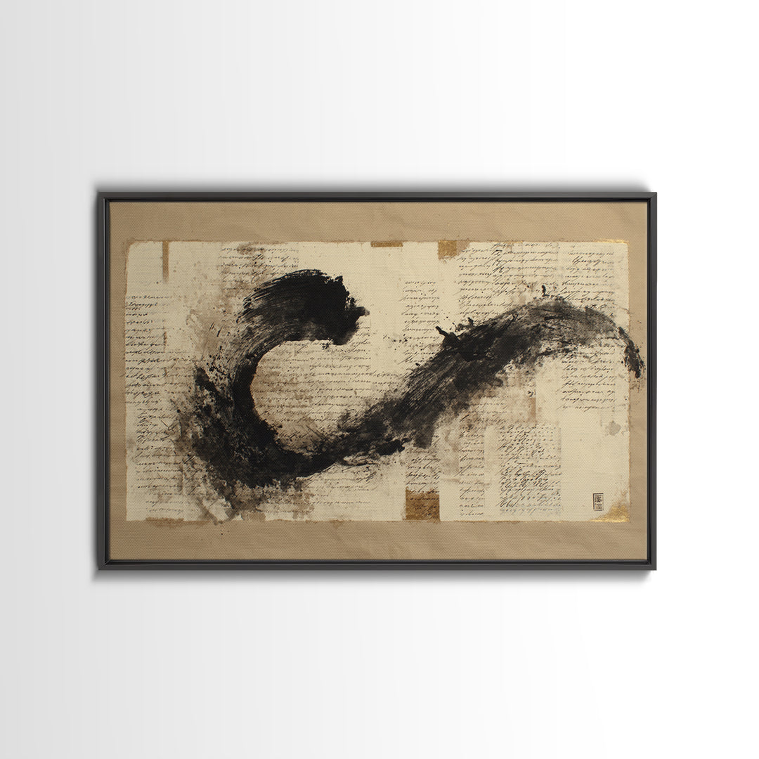 Large Sweeping Black Ink Gesture Like a Canvas Print, Calligraphy Art, Digital Download Art, Living Room Decor, Script, CAL-3x2-53