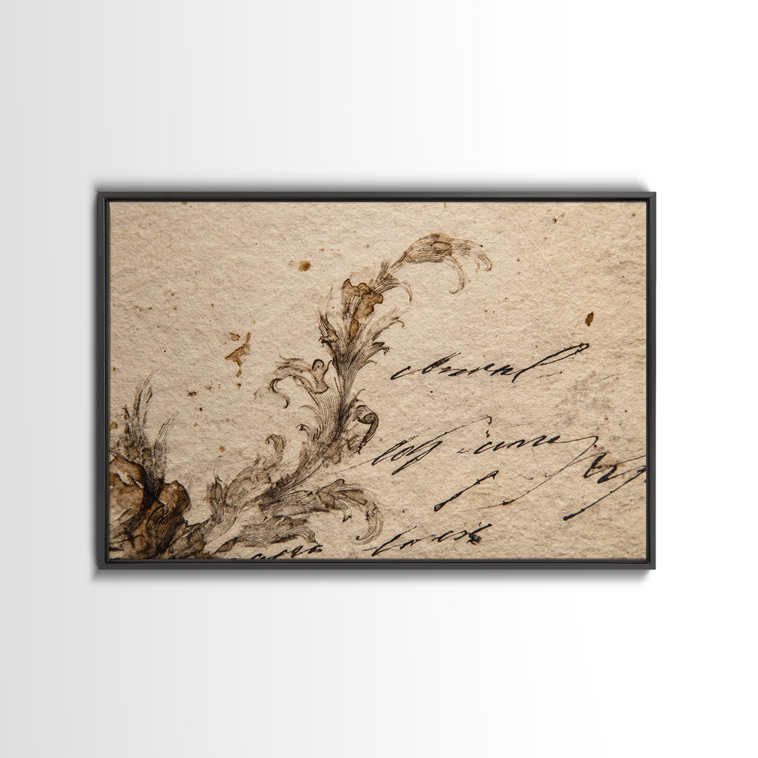 Single Elegant Flourish Shaped Like a Flower Canvas Print, Calligraphy Art, Watercolor Art, Living Room Decor, Script, CAL-3x2-57