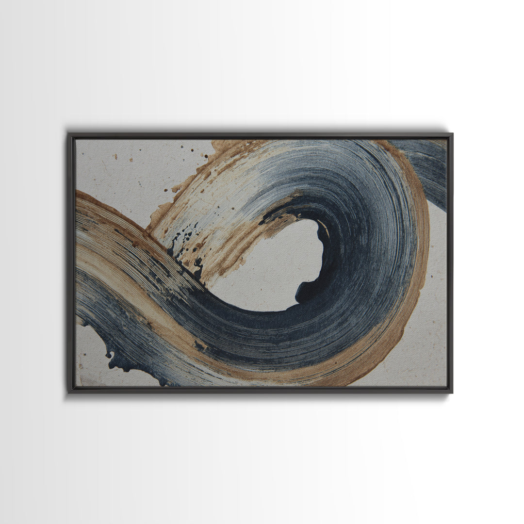 Layered Copper Ink Strokes on Dark Navy Canvas Print, Calligraphy Art, Living Room Wall Art, Living Room Decor, Script, CAL-3x2-58