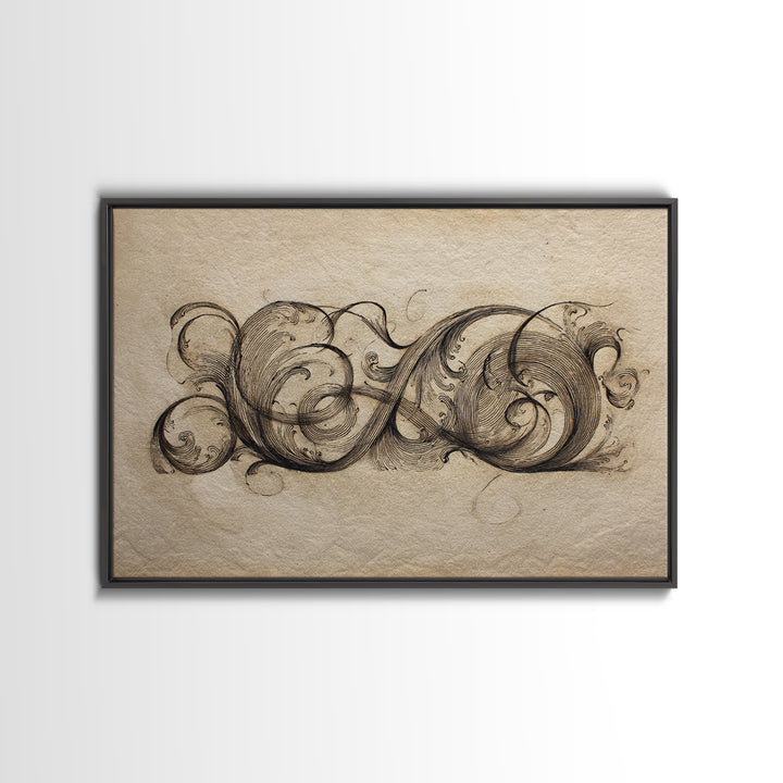 Baroque Scrollwork Made from Looping Pen Strokes Canvas Print, Calligraphy Art, Gallery Decor, Living Room Decor, Script, CAL-3x2-64