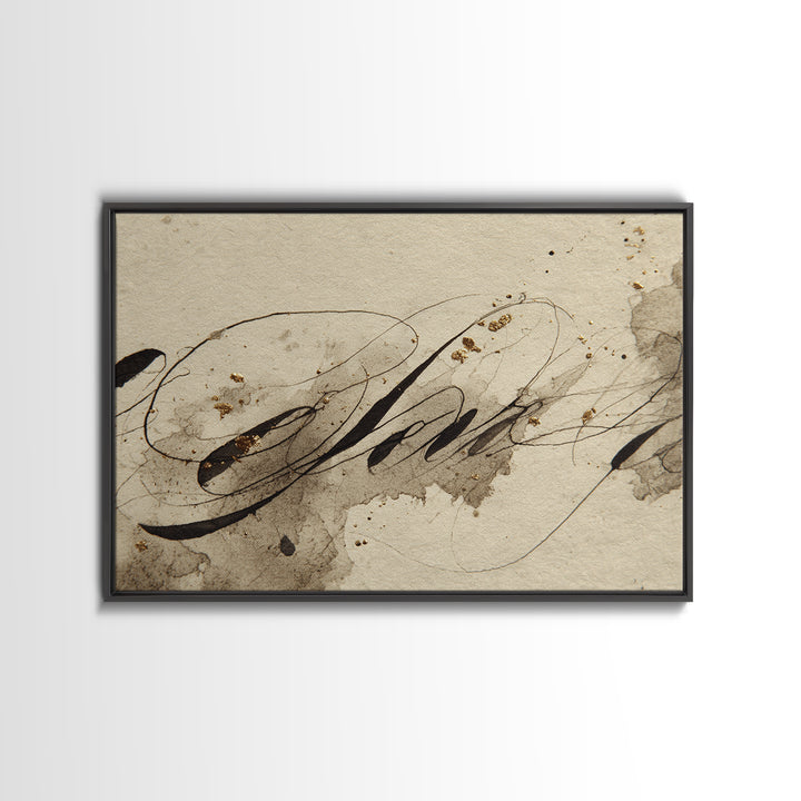 Romantic Handwritten Marks Without Readable Words Canvas Print, Calligraphy Art, Textured Painting, Living Room Decor, Script, CAL-3x2-67