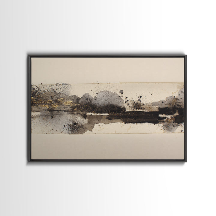 Ink Splatter and Long Brushstroke Composition Canvas Print, Calligraphy Art, Neutral Decor, Living Room Decor, Fine Art, Script, CAL-3x2-68