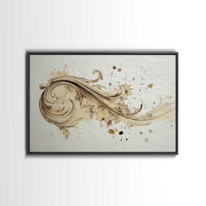 Ornamental Frame of Flourished Pen Curves Framed Canvas Print, Calligraphy Art, Unique Wall Art, Living Room Decor, Script, CAL-3x2-70