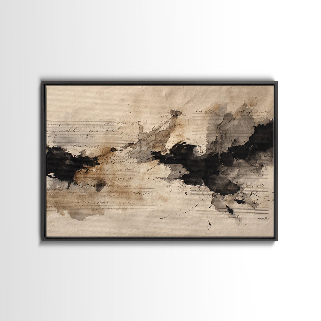 Expressive Musical Rhythm Painted as Ink Strokes Canvas Print, Calligraphy Art, Watercolor Print, Living Room Decor, Script, CAL-3x2-76