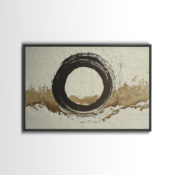 Japanese Brush Mark Circle Framed Canvas Print, Calligraphy Art, Printable Art, Living Room Decor, Script, Scripture Art, CAL-3x2-8