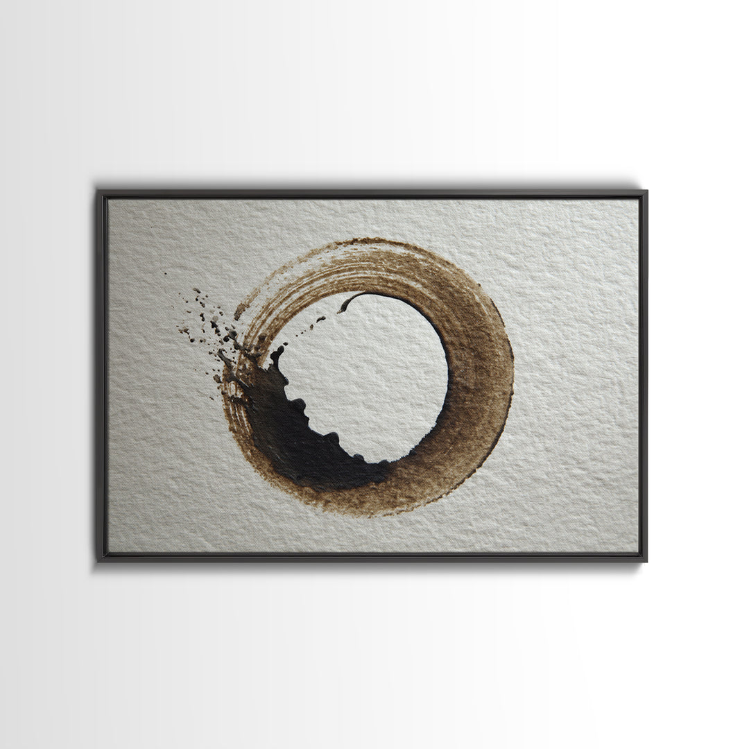 Japanese Brush Mark Circle Framed Canvas Print, Calligraphy Art, Statement Artwork, Living Room Decor, Fine Art, Script, CAL-3x2-80