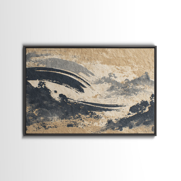 Layered Copper Ink Strokes on Dark Navy Framed Canvas Print, Calligraphy Art, Wall Art Printable, Living Room Decor, Script, CAL-3x2-82