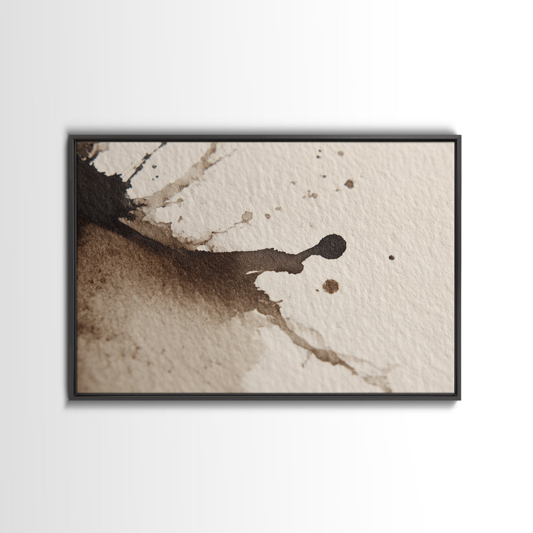 Ink Splatter and Long Brushstroke Composition Framed Canvas Print, Calligraphy Art, Luxury Decor, Living Room Decor, Script, CAL-3x2-92