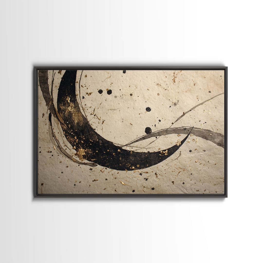 Crescent Moon Made from Elegant Ink Swashes Canvas Print, Calligraphy Art, Spiritual Wall Art, Living Room Decor, Script, CAL-3x2-97