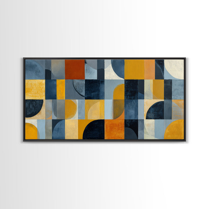 Checkerboard Blocks with Painterly Edges Framed Canvas Print, Color Block Art, Wall Art, Living Room Decor, Oil Painting, CBA-2x1-35