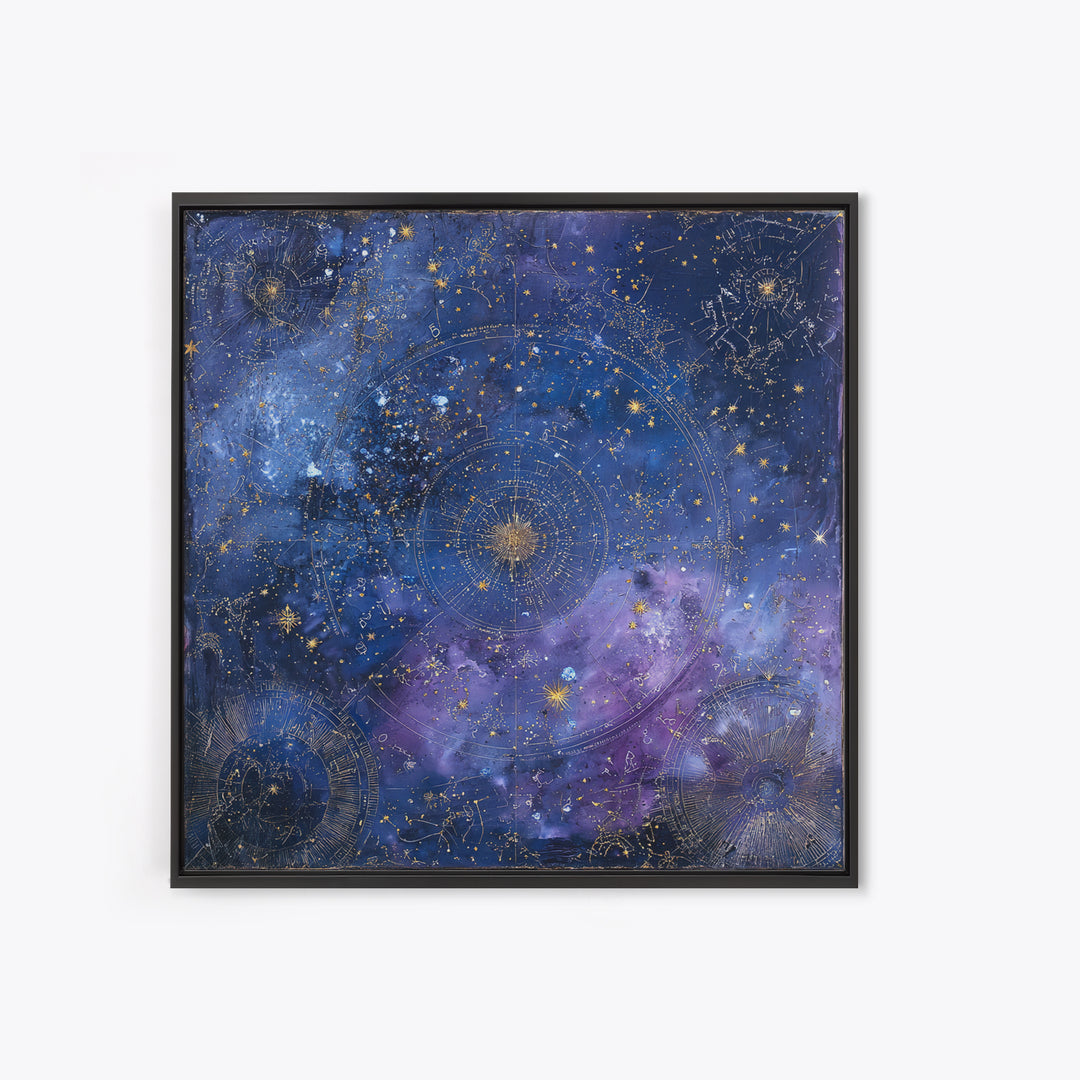 Blue Star Map Canvas Print, Celestial Art, Boho Wall Decor, Living Room Decor, Oil Painting, Celestial, Boho Art, Space Art, CEL-1x1-22