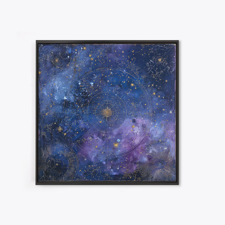 Blue Star Map Canvas Print, Celestial Art, Boho Wall Decor, Living Room Decor, Oil Painting, Celestial, Boho Art, Space Art, CEL-1x1-22