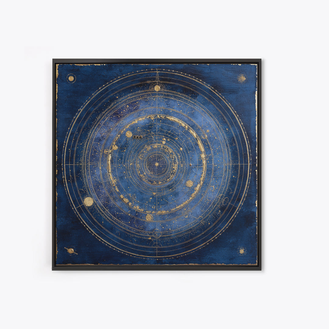 Gold Constellation Map on Deep Navy Texture Framed Canvas Print, Celestial Art, Celestial, Living Room Decor, Celestial, CEL-1x1-56