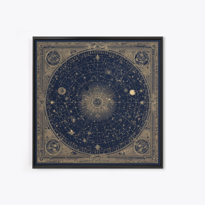 Gold Constellation Map on Deep Navy Texture Framed Canvas Print, Celestial Art, Printable Art, Living Room Decor, Celestial, CEL-1x1-8