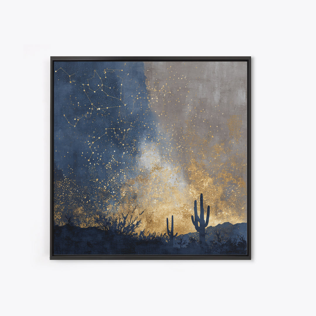 Starry Desert Sky Framed Canvas Print, Celestial Art, Neutral Decor, Living Room Decor, Oil Painting, Celestial, Wall Art, CEL-1x1-83