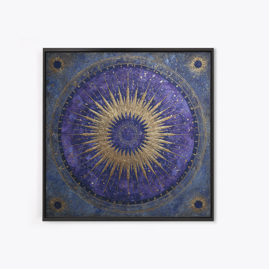 Sunburst Medallion with Ornate Rays Canvas Print, Celestial Art, Fantasy Art, Living Room Decor, Fine Art, Celestial, CEL-1x1-85