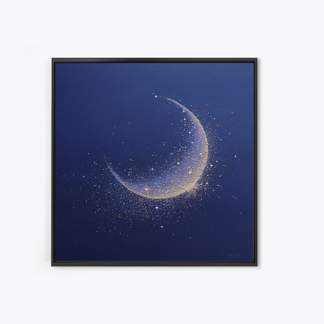 Crescent Moon Cradling a Cluster of Stars Canvas Print, Celestial Art, Luxury Decor, Living Room Decor, Oil Painting, Celestial, CEL-1x1-97