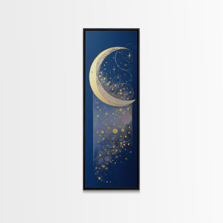 Crescent Moon Cradling a Cluster of Stars Canvas Print, Celestial Art, Minimalist Art, Living Room Decor, Fine Art, Celestial, CEL-1x3-13