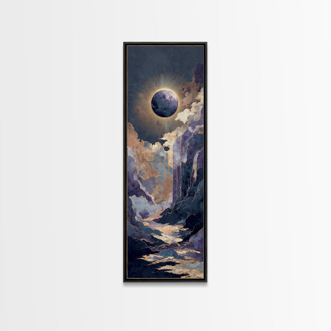 Eclipse Scene with Radiant Corona Framed Canvas Print, Celestial Art, Boho Home Decor, Living Room Decor, Fine Art, Celestial, CEL-1x3-46