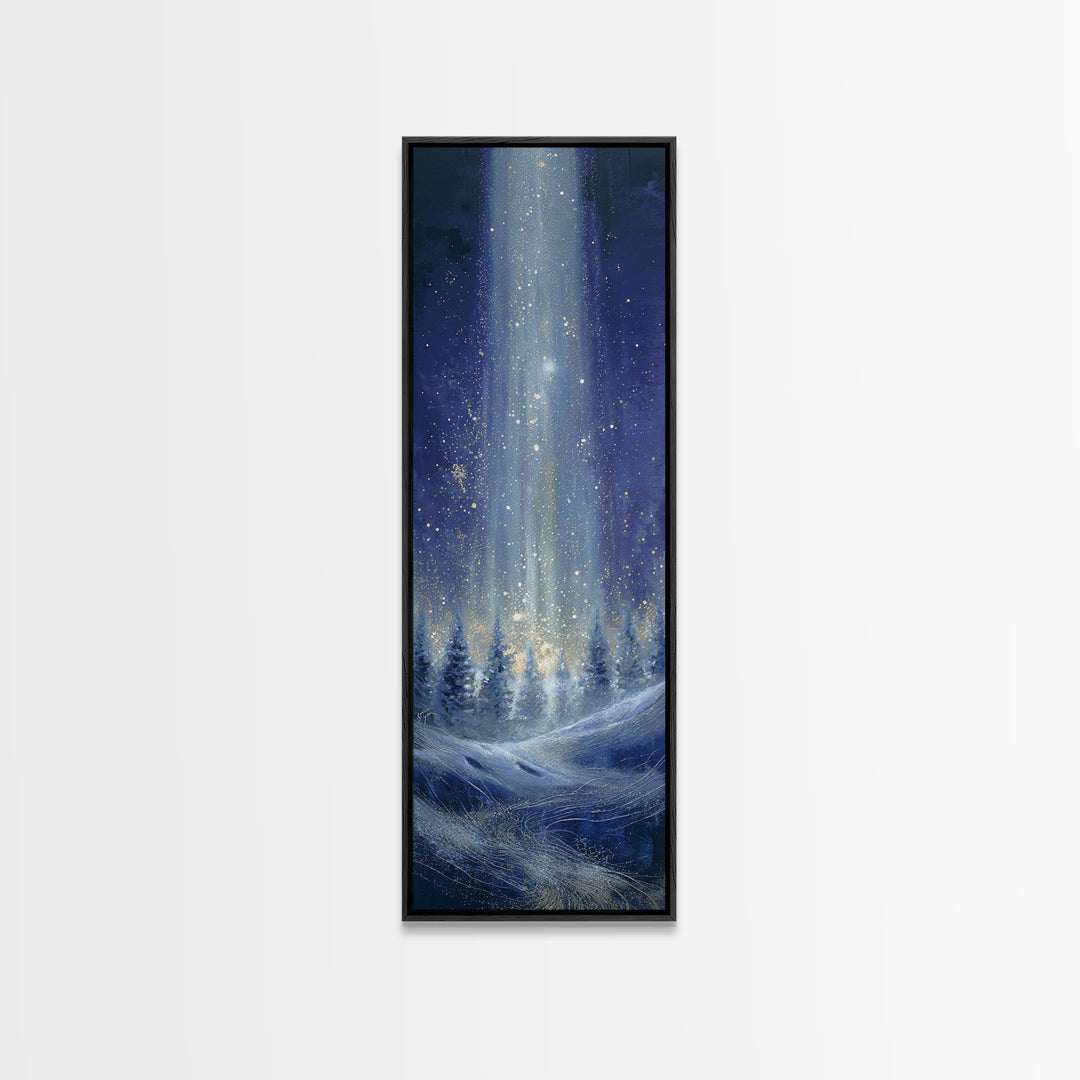 Aurora Borealis over Snowy Pines Framed Canvas Print, Celestial Art, Boho Art, Living Room Decor, Fine Art, Celestial, CEL-1x3-53